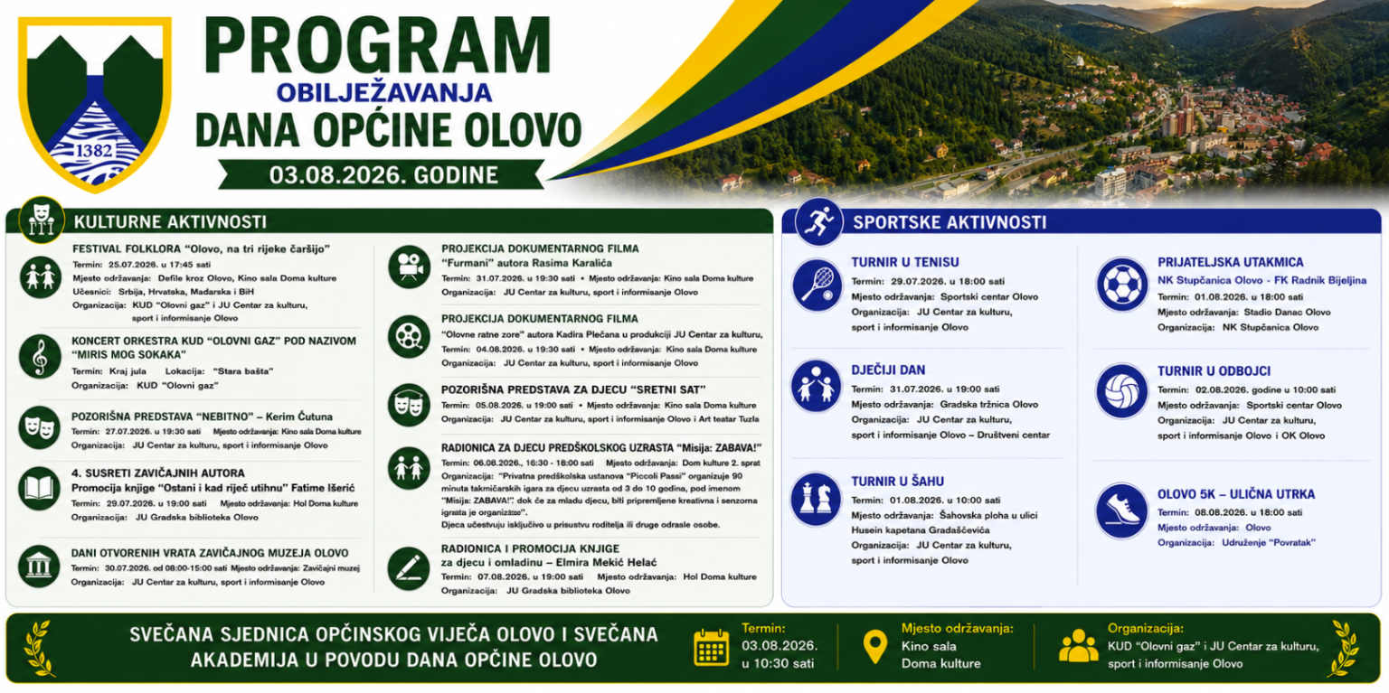 Olovo bogatim kulturnim i sportskim programom obilježava Dan općine i godišnjicu početka otpora agresiji